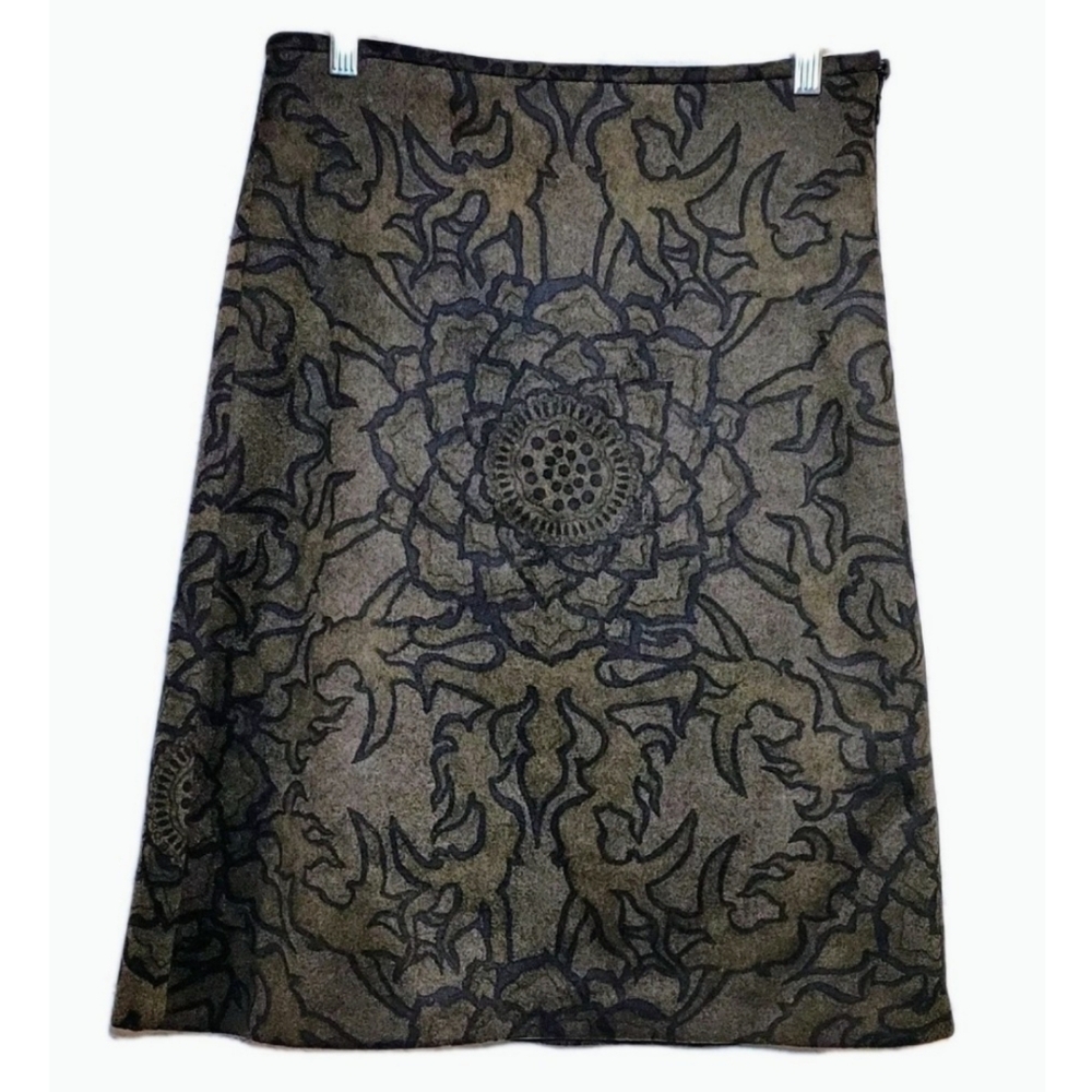 Allegra Hicks 100 % Cashmere Knit Paisley Skirt Size 6 Brown A-Line Quiet Luxury